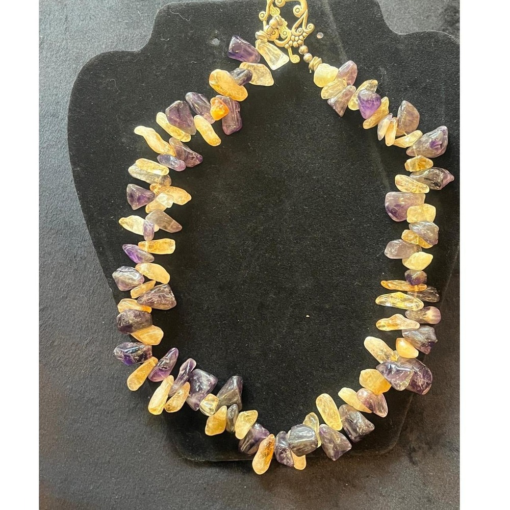 20" Amethyst and Quartz Stone Necklace with Artfully Designed Clasp